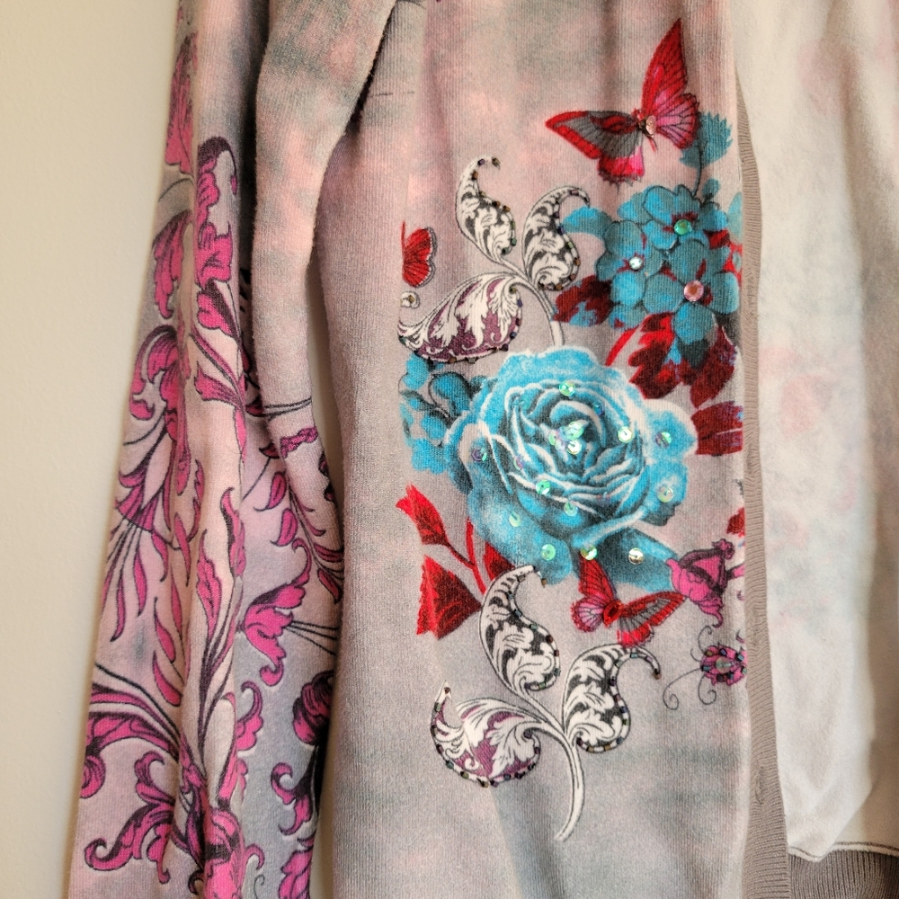 Vertigo Paris Silk Floral Cardigan with Butterfly Accents, Size: Medium - Picture 3 of 16